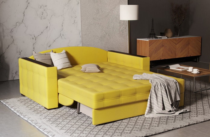 összecsukható kanapé sárga színű a belső térben