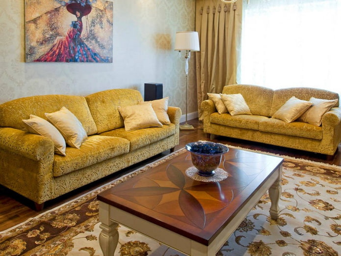 yellow sofa in classic style