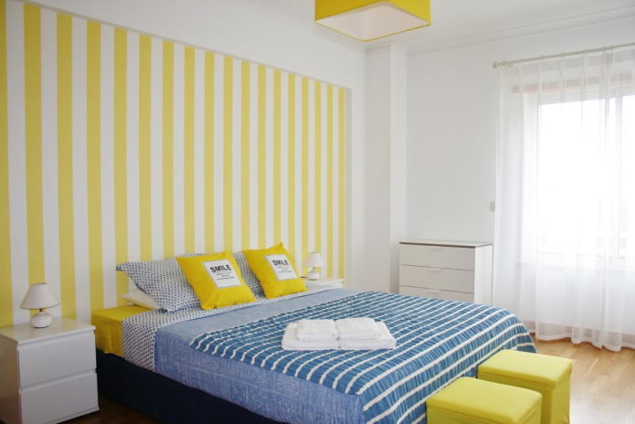 Yellow and white striped wallpaper