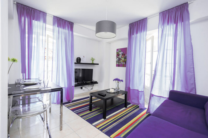 purple tulle in modern living room