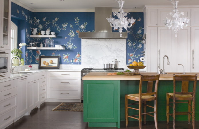 wallpaper with flowers in the kitchen