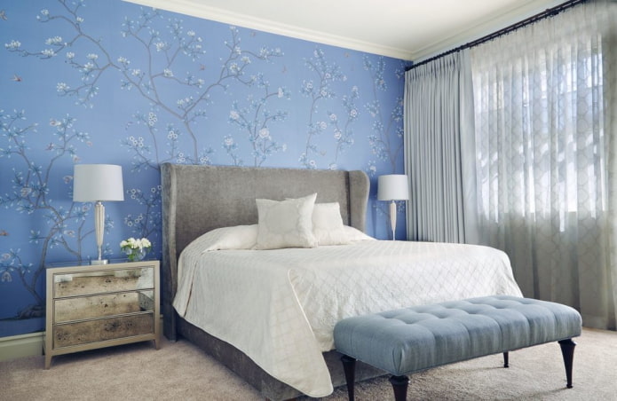 wallpaper with twigs in the bedroom