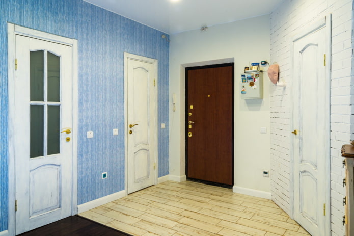 light blue wallpaper in the hallway