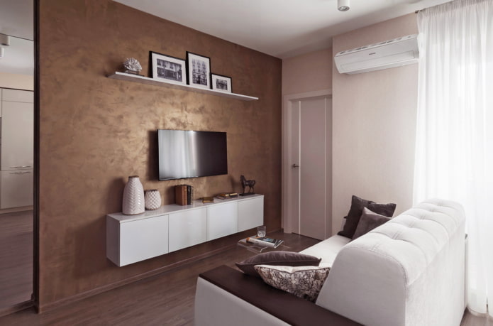 brown plaster walls in the living room