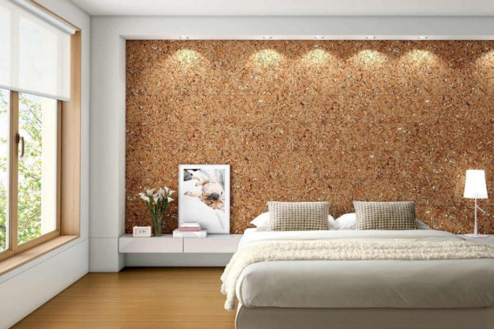 cork on the wall in the bedroom