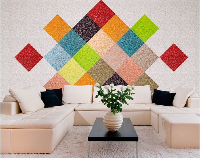 system of multi-colored rhombuses made of liquid wallpaper