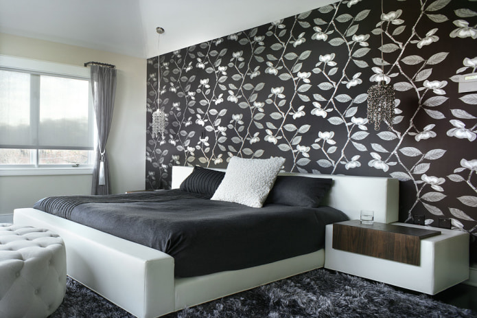 black and white wallpaper in the bedroom