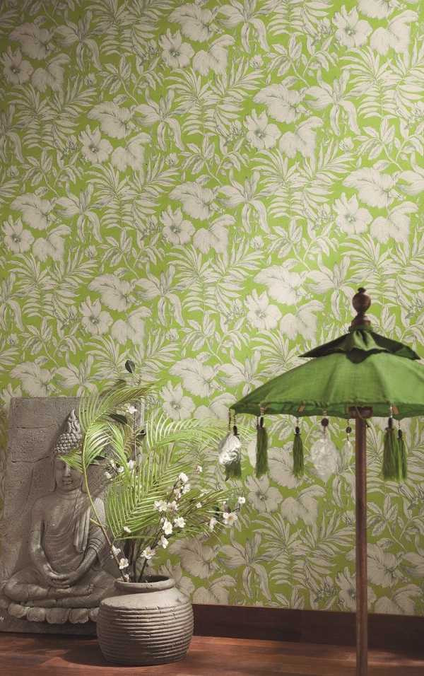 wallpaper ng light green na kulay na may isang floral print