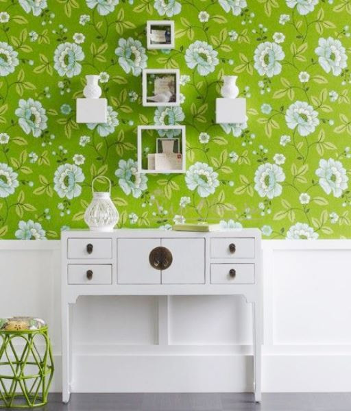 wallpaper of light green color with a floral print