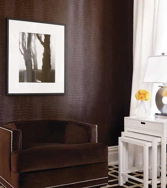 wallpaper with imitation leather in the interior of the living room