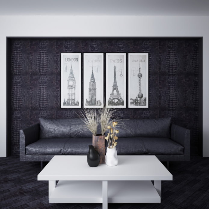 wallpaper with imitation leather in black