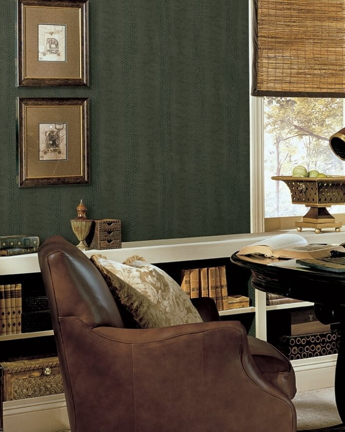 wallpaper with imitation leather in the interior of the living room