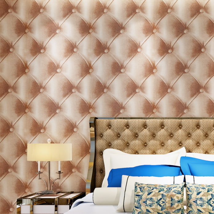 wallpaper na may quilted leather effect