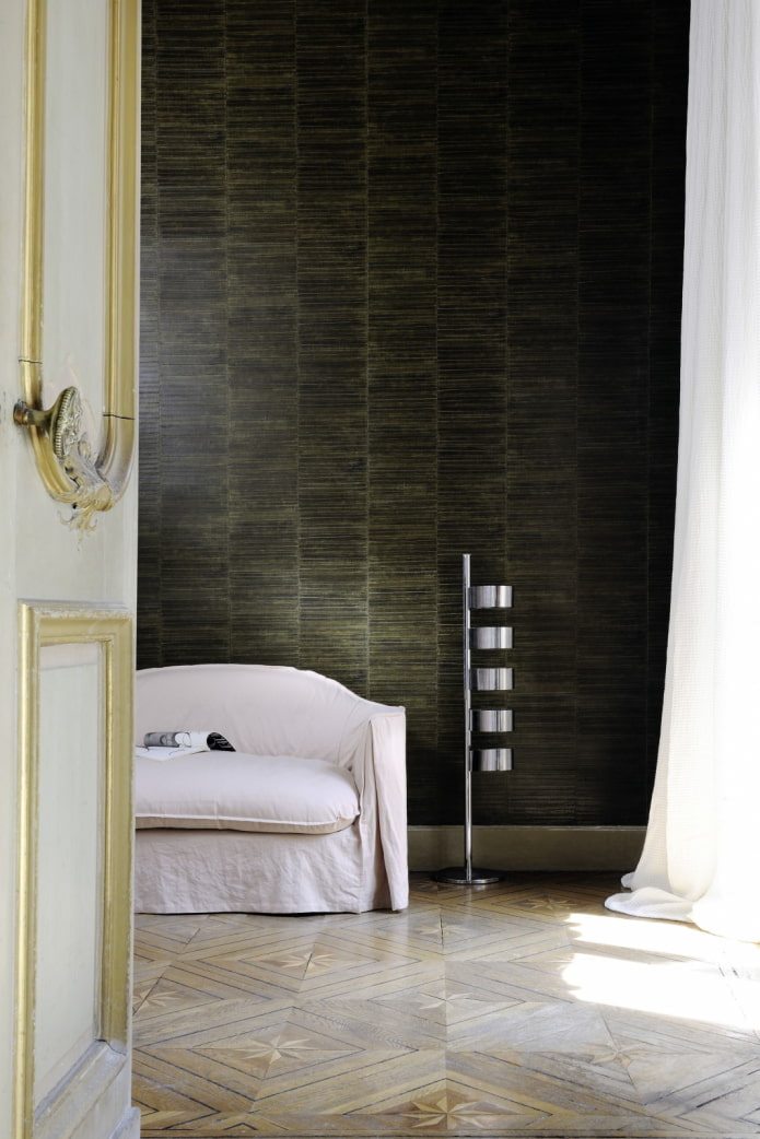 leather wallpaper stripes in the interior