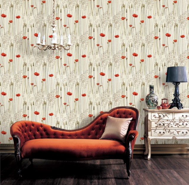 wallpaper na may mga poppy sa interior