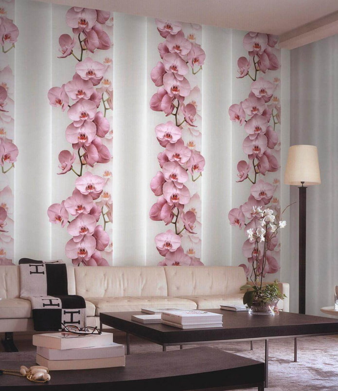 wallpaper na may mga orchid sa interior