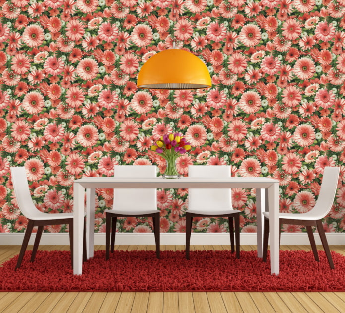wallpaper with gerberas in the interior