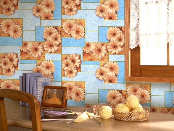 wallpaper with gerberas in the interior