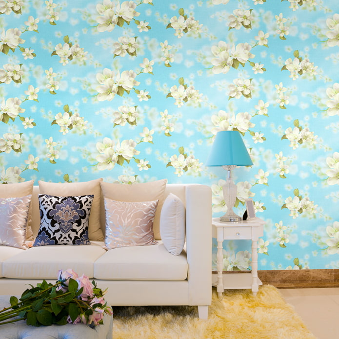 wallpaper with a blooming apple tree in the interior