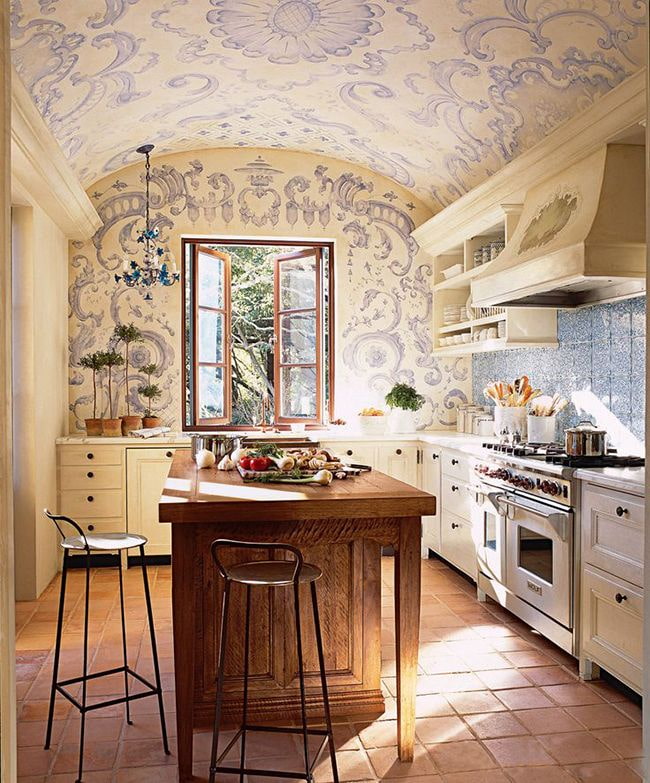 ceiling wallpaper in the interior of the kitchen