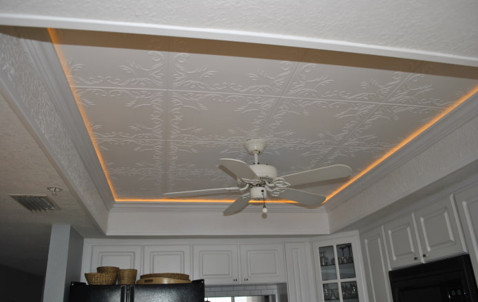 combination of wallpaper with ceiling tiles