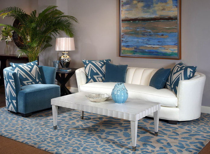White and blue sofa
