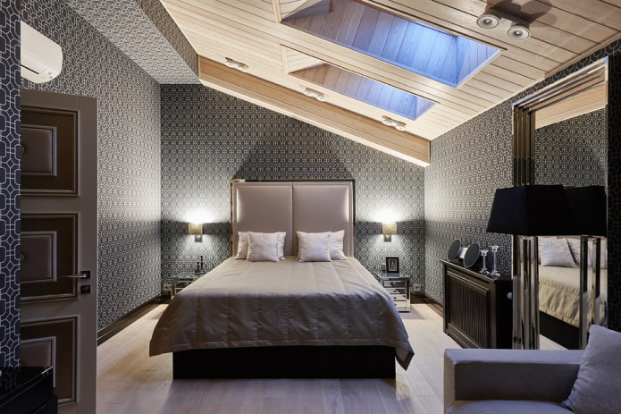 attic decorated with wallpaper