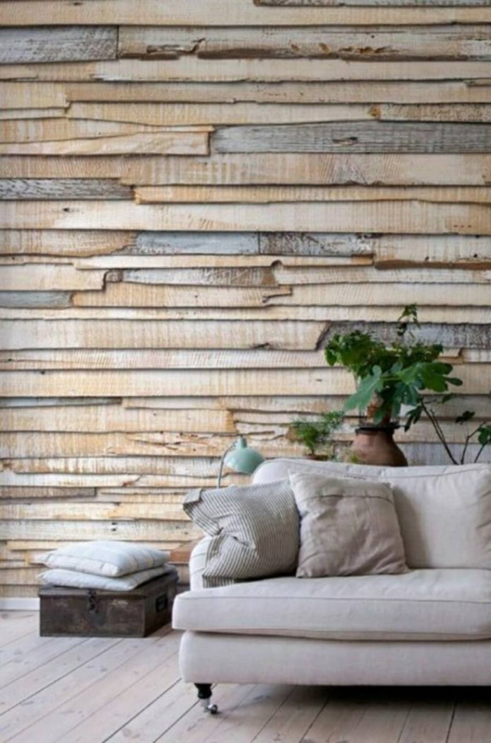 wallpaper imitating wood in the interior