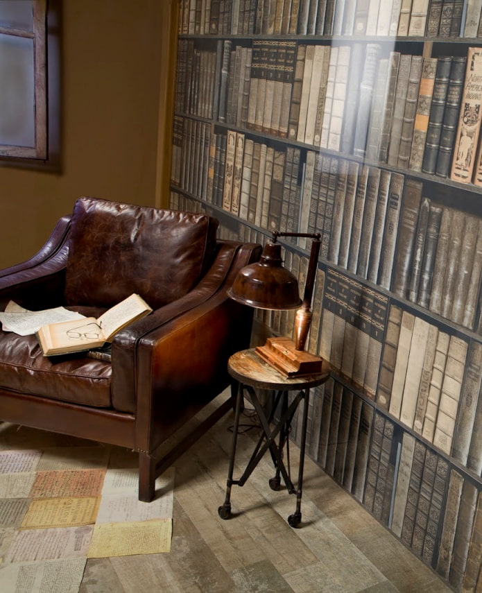 wallpaper with books on the shelves in the interior