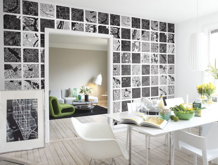 wallpaper with black and white squares in the interior