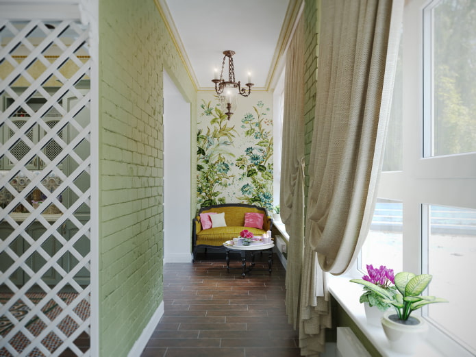 wallpaper with a floral pattern on the balcony