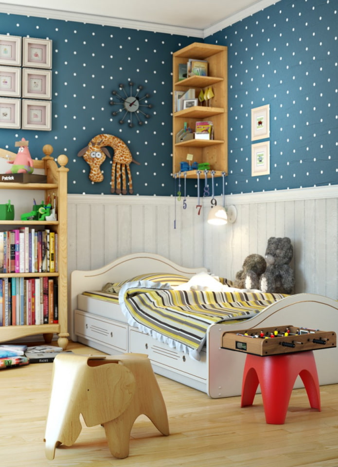wallpaper with polka dots in the interior of the nursery