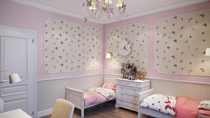 pink-beige wallpaper in the nursery