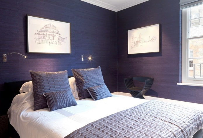 purple fabric wallpaper in the bedroom