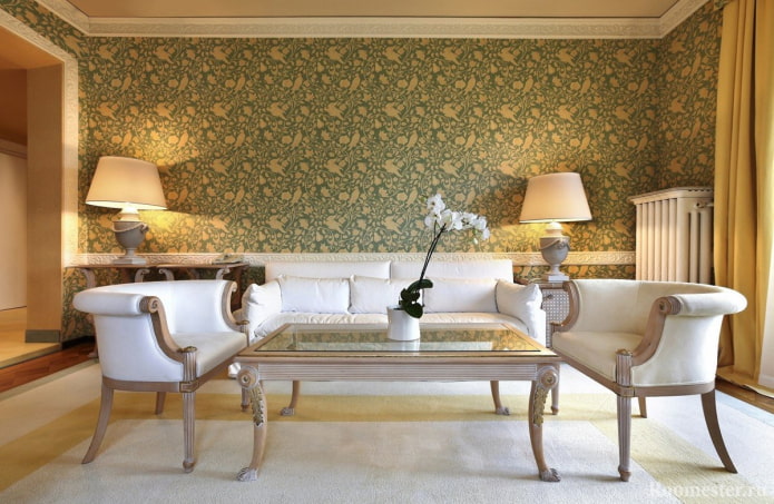 fabric wallpaper with floral pattern in the living room