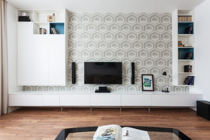 wallpaper mula sa papel na may isang geometriko pattern sa interior