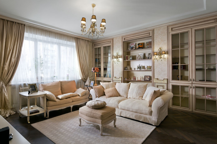 classic living room in beige tones