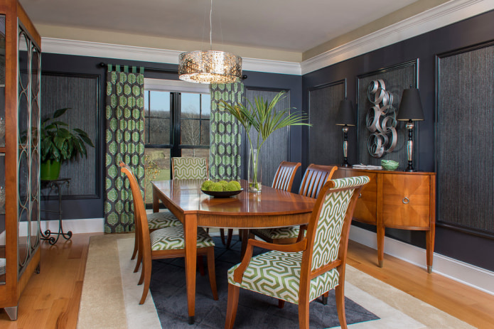 stylish curtains on the hinges in the dining room