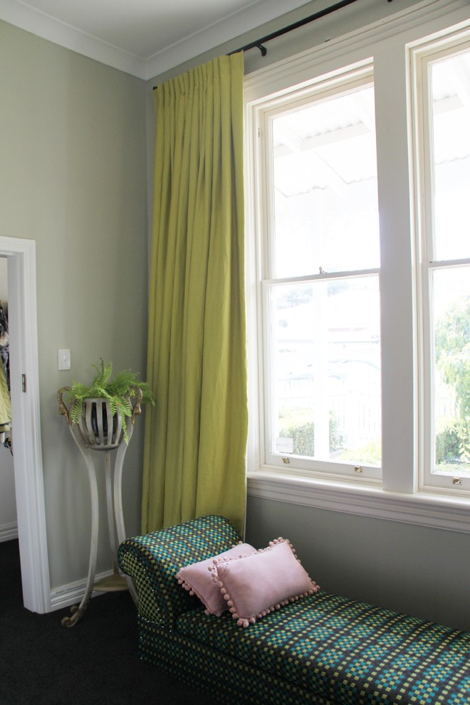 light green curtains in the corridor