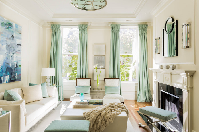 curtains and textiles in mint color