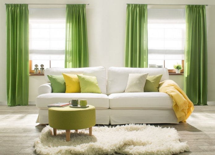 light green curtains for two windows