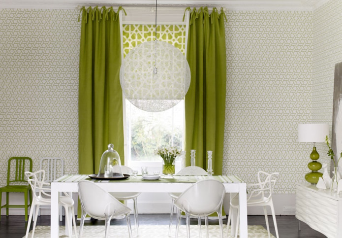 curtains in the kitchen at the dining table