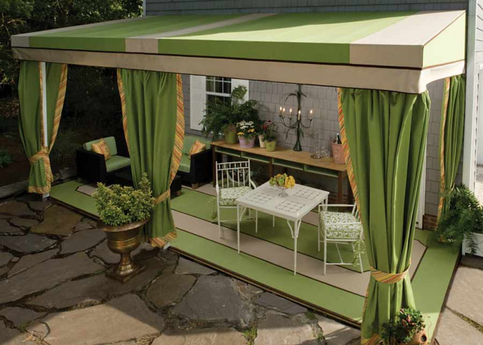 gazebo with tied curtains
