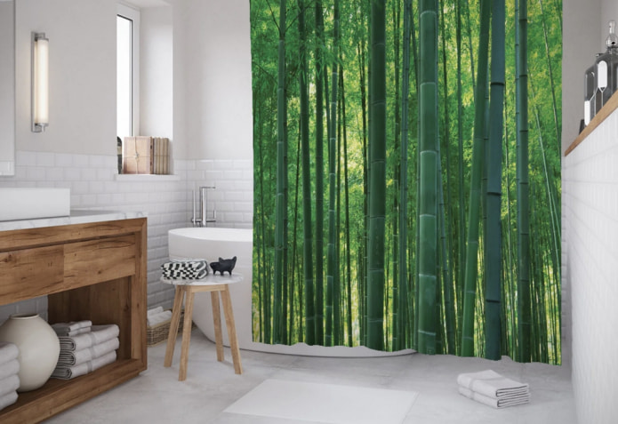drawing bamboo forest on the curtain for the bathroom