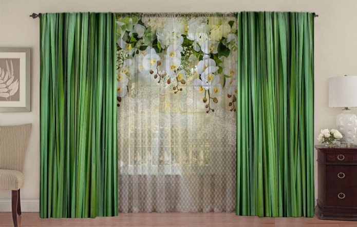 floral tulle with silk curtains