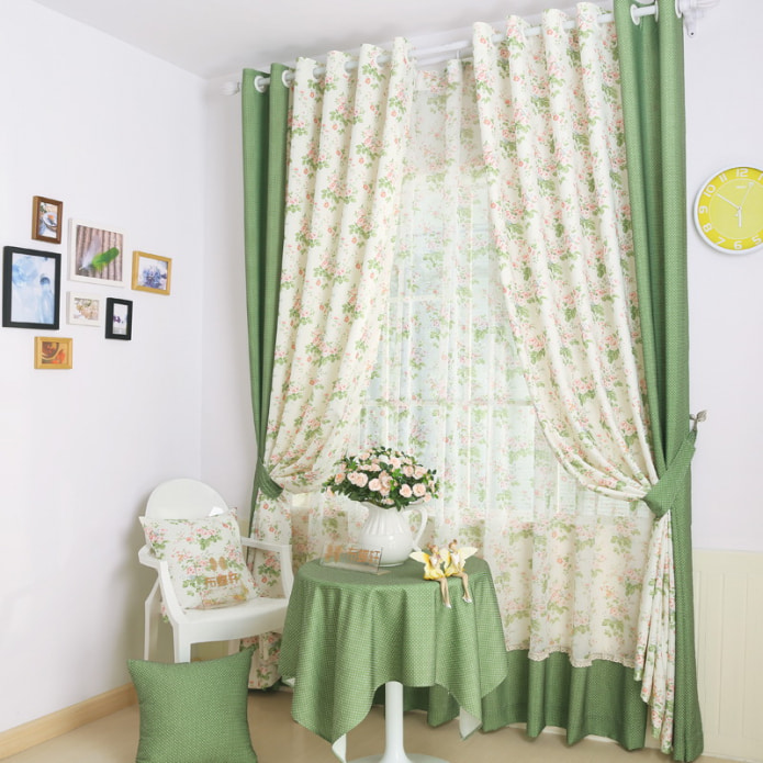 tiebacks for two-tone floral curtains