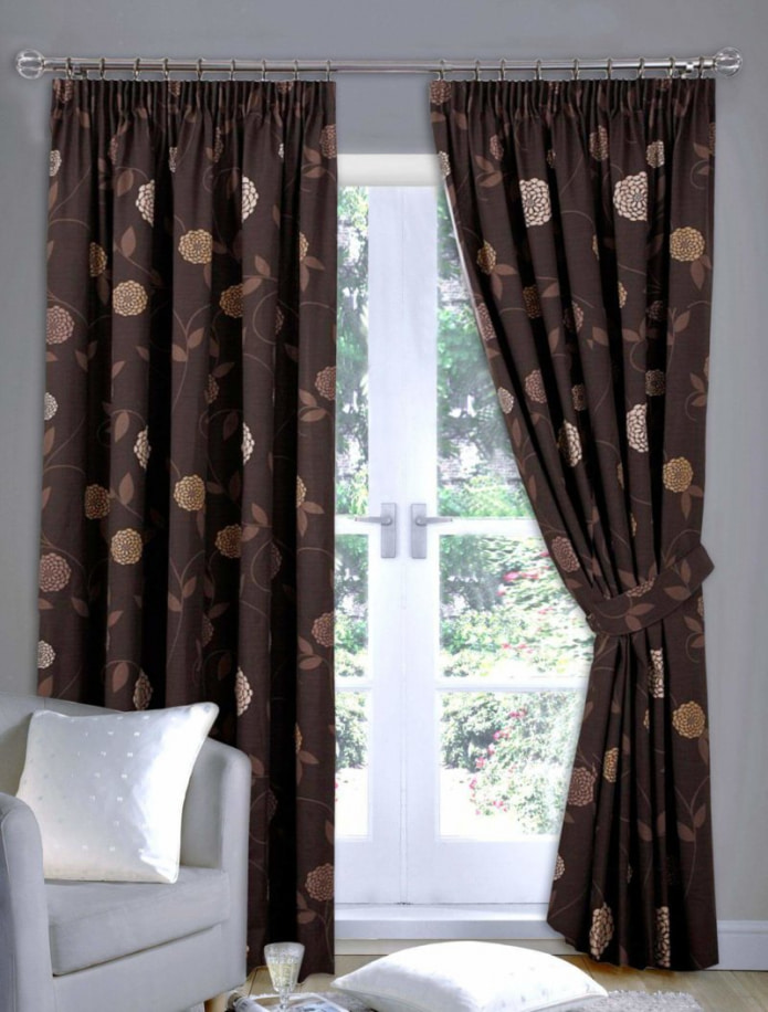 brown curtains with flowers