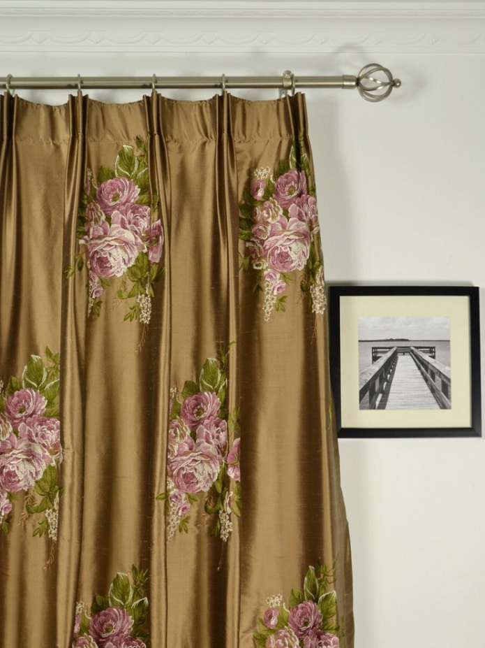 pink flowers on curtains