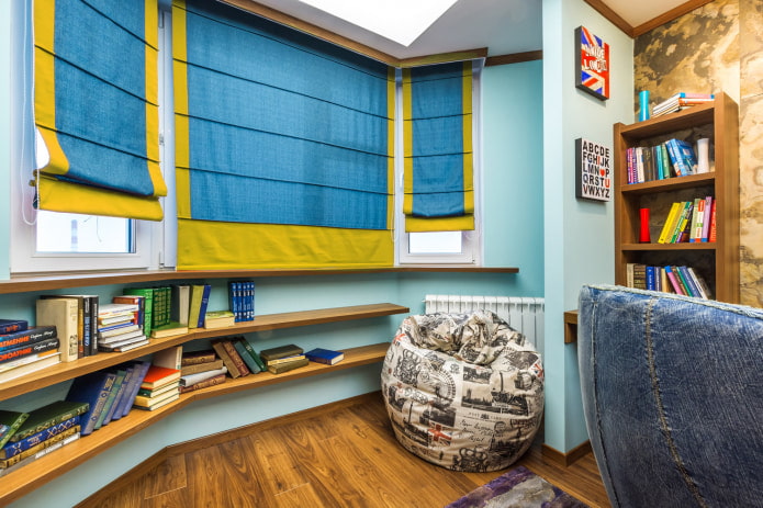 blue and yellow roman blinds