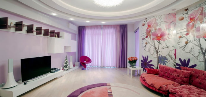 combination of lilac and pink in the interior